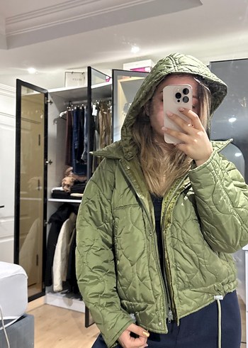 Kadın Haki Fermuarlı Kısa mont - Görsel 3