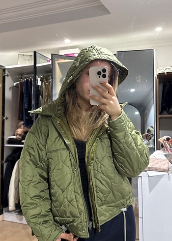 Kadın Haki Fermuarlı Kısa mont - Görsel 4