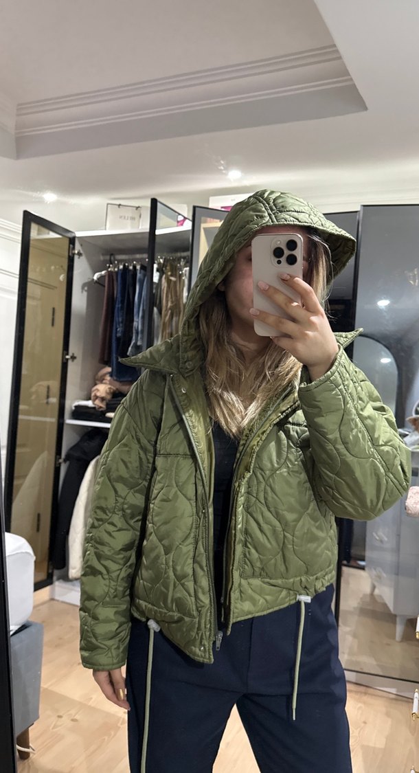 Kadın Haki Fermuarlı Kısa mont - Görsel 2