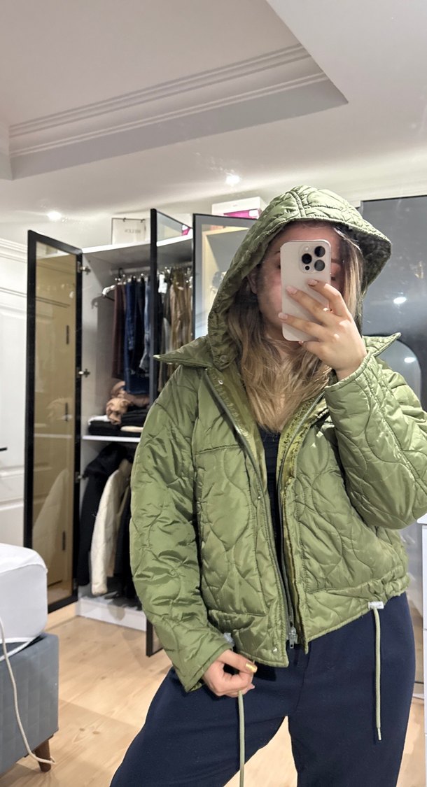 Kadın Haki Fermuarlı Kısa mont - Görsel 3