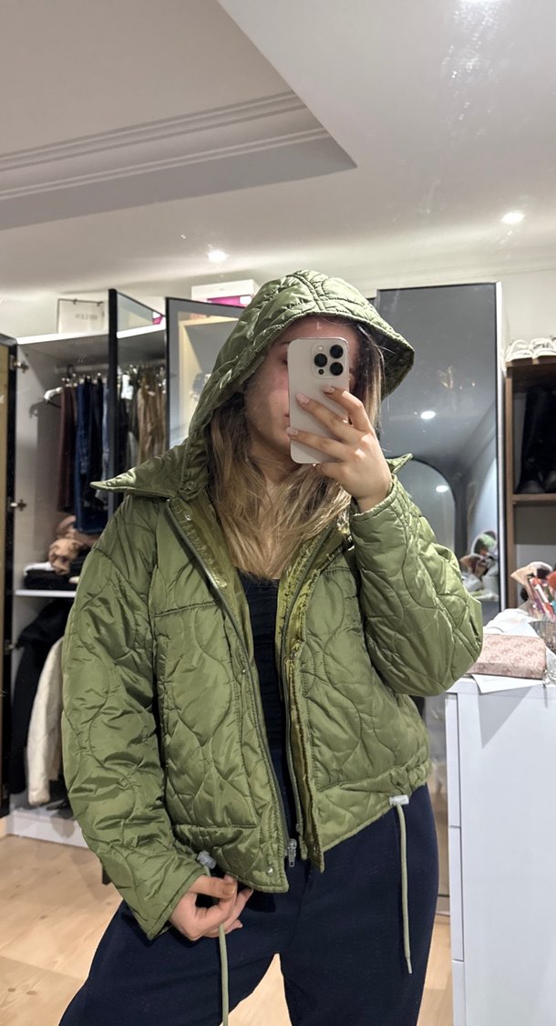 Kadın Haki Fermuarlı Kısa mont - Görsel 4