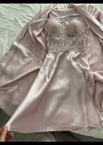 Pembe Parlak Bohem Midi Gecelik 6lı çeyiz seti