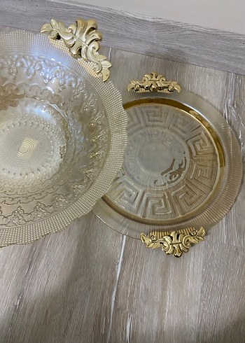 Altın Renk İşlemeli Dekoratif Tabak Seti