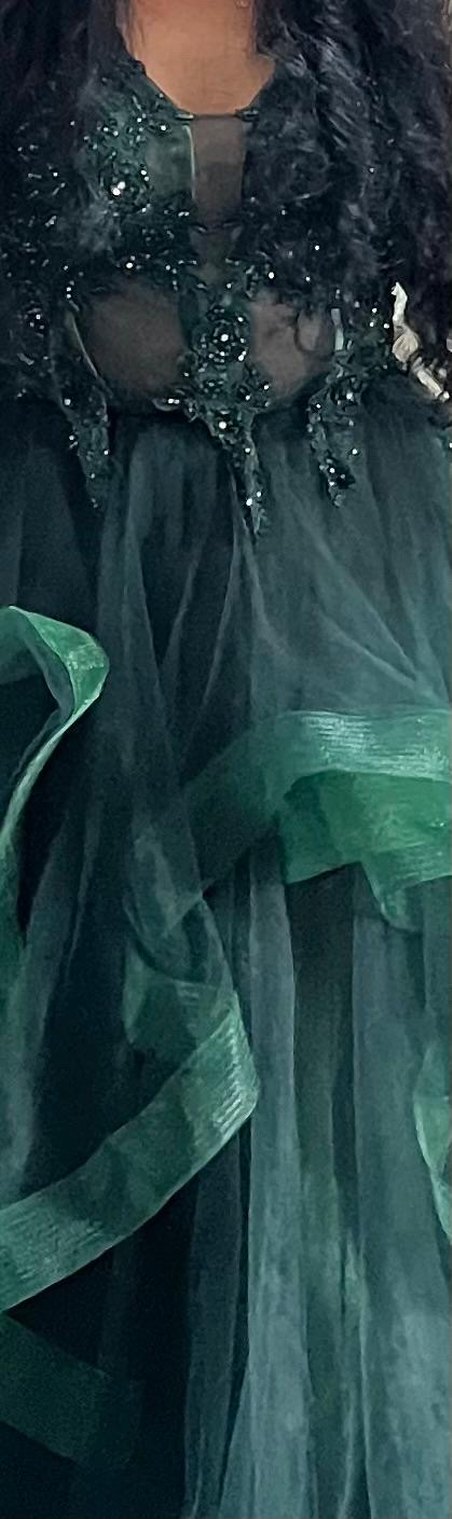 Uzun Yeşil Drapeli Kadın Abiye Elbise - Görsel 2