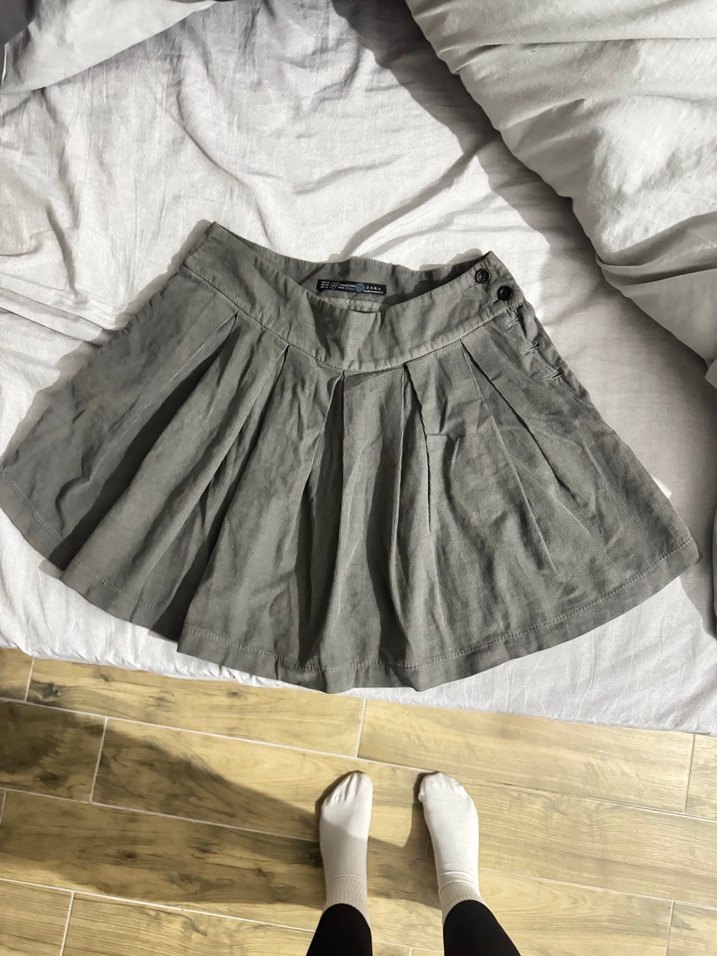 Gri Keten Pilili Midi Etek ZARA - Görsel 2