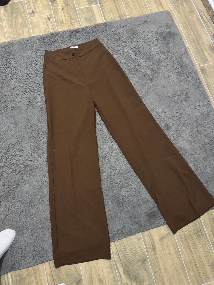 Düğmeli Kahverengi Midi Kadın Kumaş Pantolon ADDAX - Görsel 2