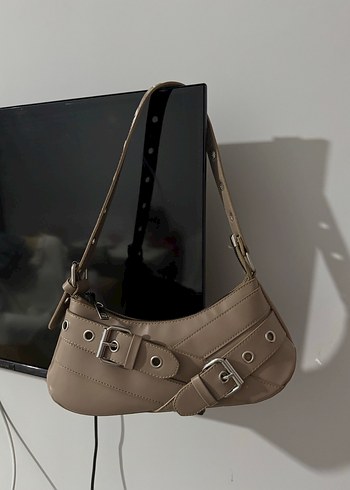 Bej Deri Tokalı Kadın Omuz Çantası - Görsel 2