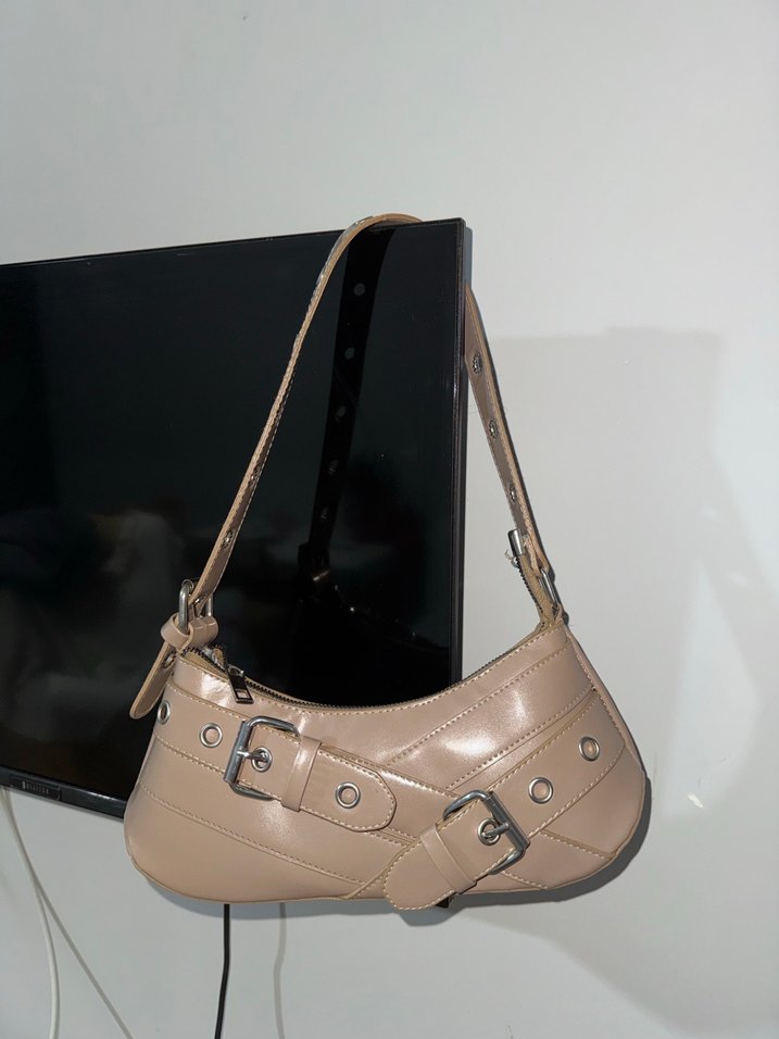 Bej Deri Tokalı Kadın Omuz Çantası - Görsel 3