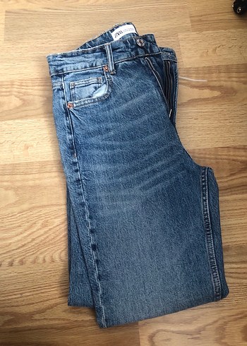 Zara Kadın Zara Mavi Denim Regular Fit Midi Kot Pantolon