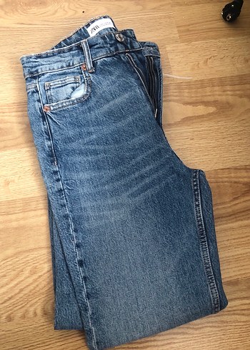 Kadın Zara Mavi Denim Regular Fit Midi Kot Pantolon