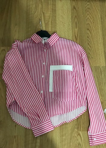 Düğmeli Pembe Çizgili Mini Kadın Gömlek