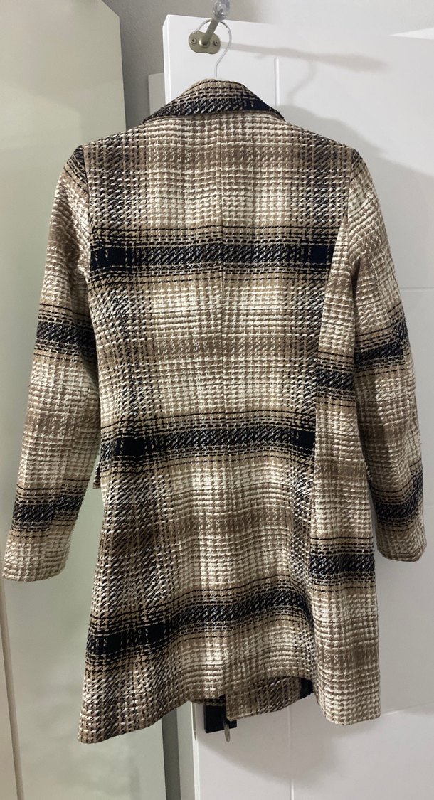 Düğmeli Kahverengi Ekose Midi Kadın Kaban - Görsel 3