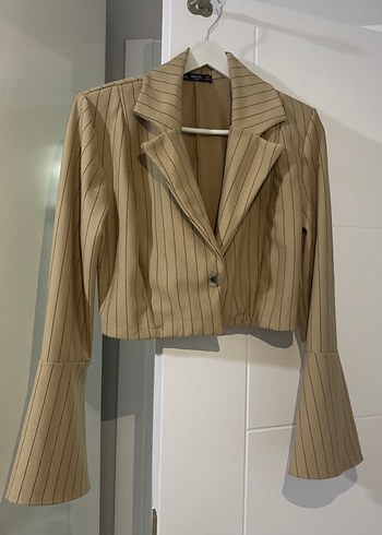 Bej siyah Çizgili Mini Kadın Blazer Ceket pantolon takım