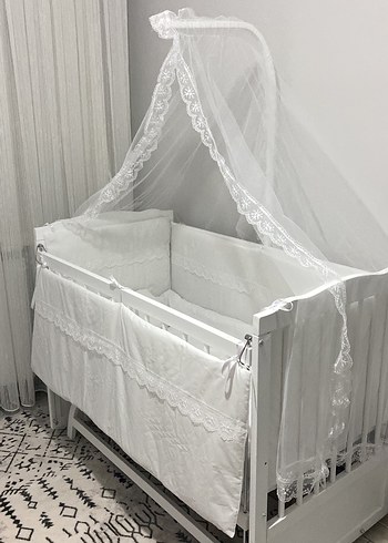 Beyaz Bebek Beşiği ve Tül Cibinlik - Görsel 2