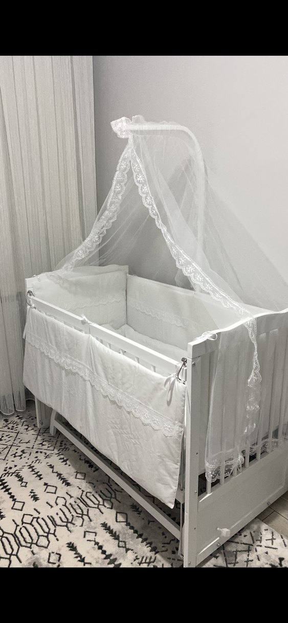 Beyaz Bebek Beşiği ve Tül Cibinlik - Görsel 2