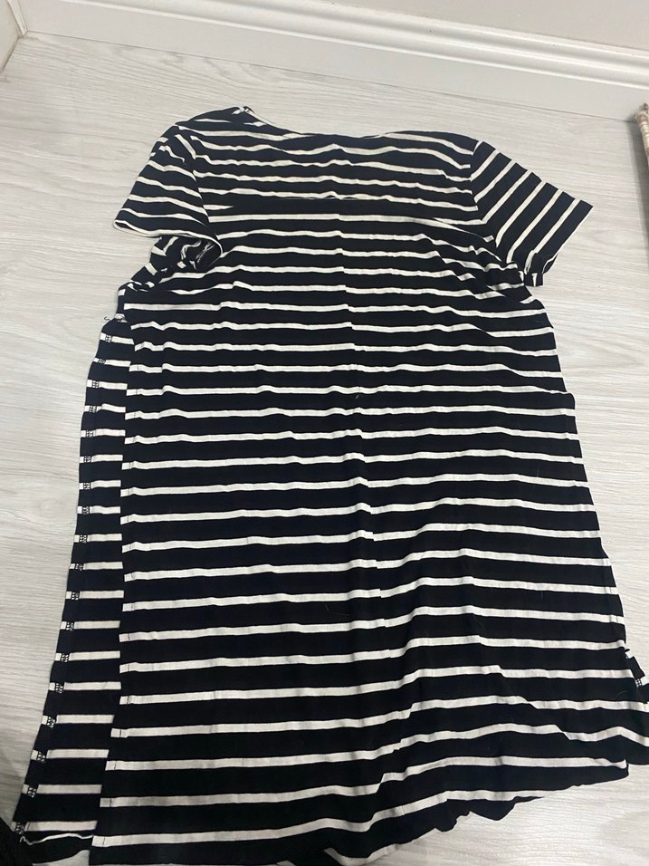 Siyah Beyaz Çizgili Hamile Midi Elbise - Görsel 3