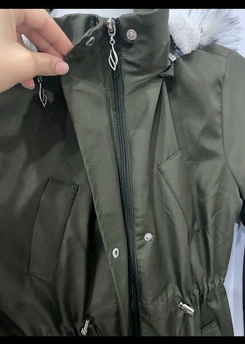 Kadın Haki Kısa Kürklü Sokak Stili Mont - Görsel 2