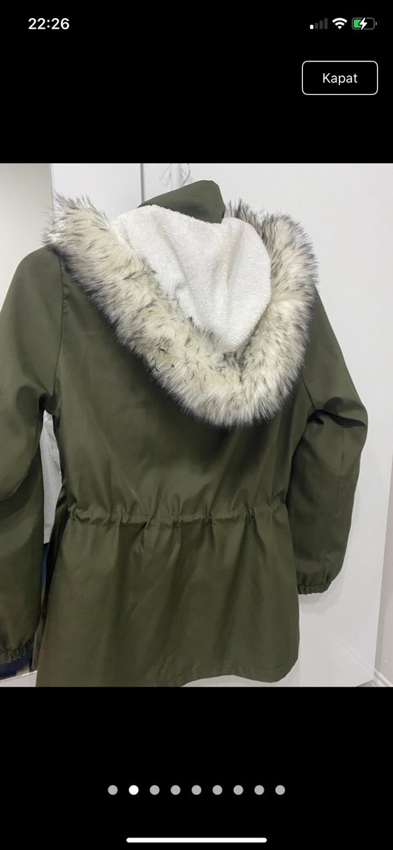 Kadın Haki Kısa Kürklü Sokak Stili Mont - Görsel 3