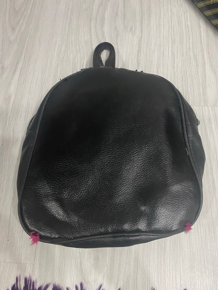 Kilitli Siyah Deri Rock Punk Sırt Çantası - Görsel 2