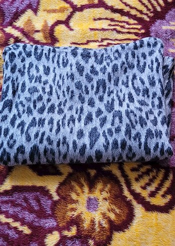 Kadın Leopar Desenli Gri Boğazlı Panço - Görsel 4