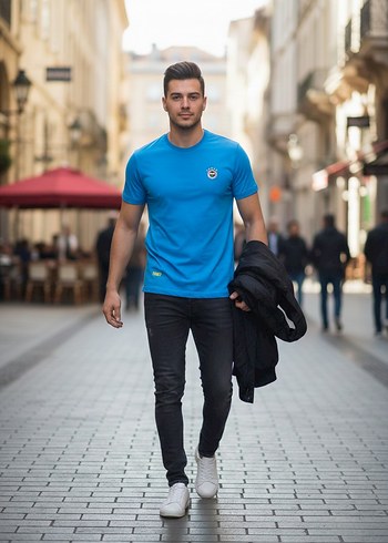 Fenerbahçe Taraftar Erkek Bisiklet Yaka Tişört - Görsel 2