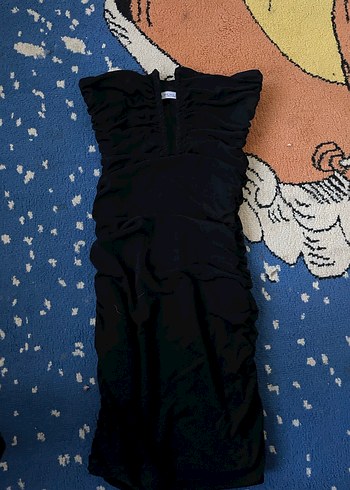 Drapeli V Yaka Siyah Midi Elbise - Görsel 2