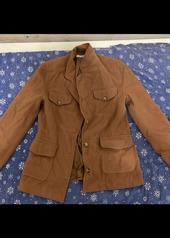 Düğmeli Kahverengi Süet Midi Kadın Ceket blazer