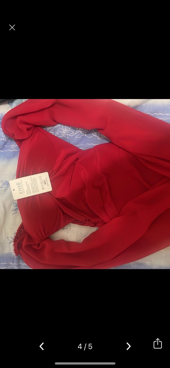 Kırmızı Drapeli Mini Elbise - Görsel 3