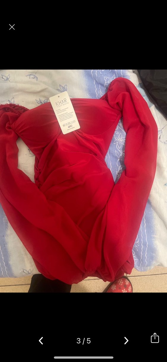 Kırmızı Drapeli Mini Elbise - Görsel 2