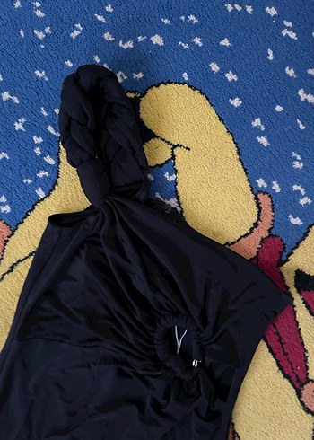 Siyah Drapeli Uzun Straplez Kadın Elbise - Görsel 2