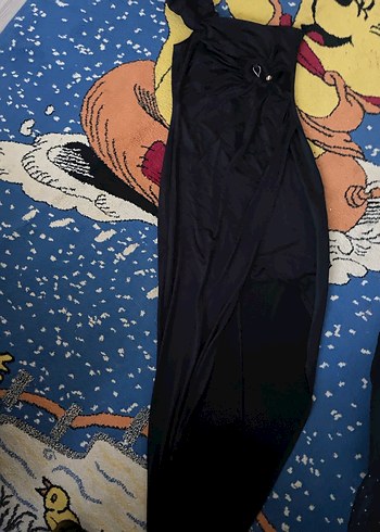 Siyah Drapeli Uzun Straplez Kadın Elbise - Görsel 4