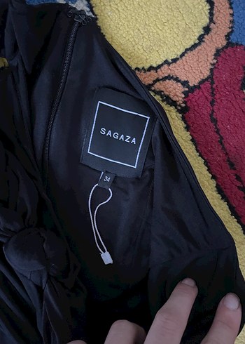 Siyah Drapeli Uzun Straplez Kadın Elbise - Görsel 3