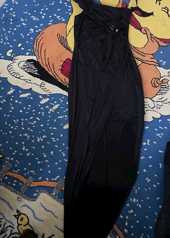 Siyah Drapeli Uzun Straplez Kadın Elbise - Görsel 5