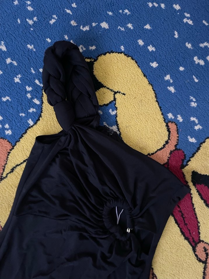 Siyah Drapeli Uzun Straplez Kadın Elbise - Görsel 2