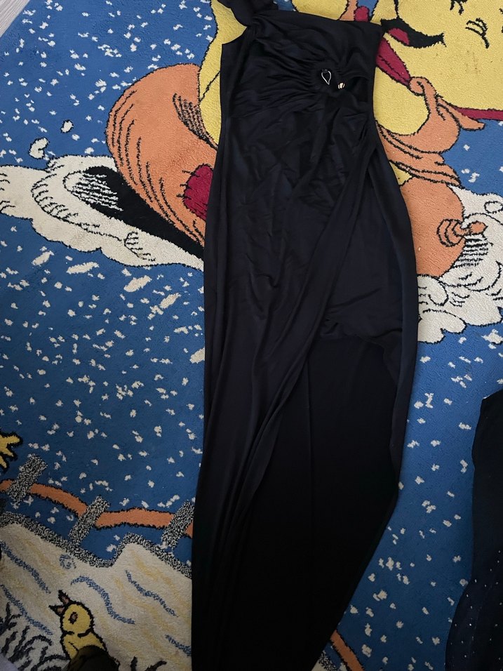 Siyah Drapeli Uzun Straplez Kadın Elbise - Görsel 5