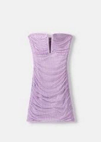 Mor Pilili V Yakalı Mini Elbise - Görsel 2