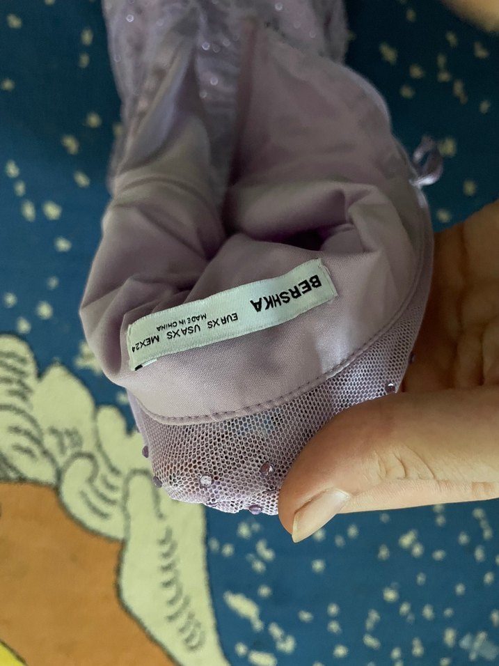 Mor Pilili V Yakalı Mini Elbise - Görsel 5