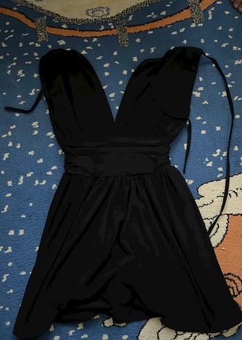 Siyah Drapeli Mini V Yaka Kadın Abiye Elbise - Görsel 2