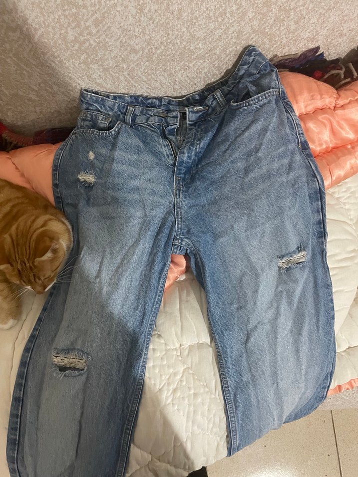 Kadın Mavi Midi Kot Pantolon Fermuarlı - Görsel 5