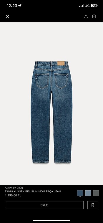 Zara yüksek bel slim mom paça jean