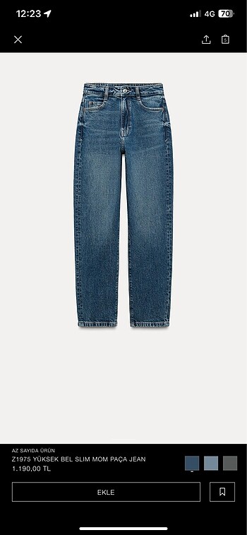 36 Beden Zara yüksek bel slim mom paça jean