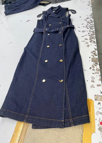 Kadın Lacivert Denim Kemerli Uzun Elnise - Görsel 3