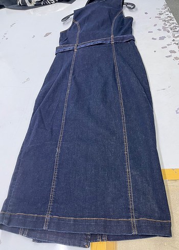 Kadın Lacivert Denim Kemerli Uzun Elnise - Görsel 4