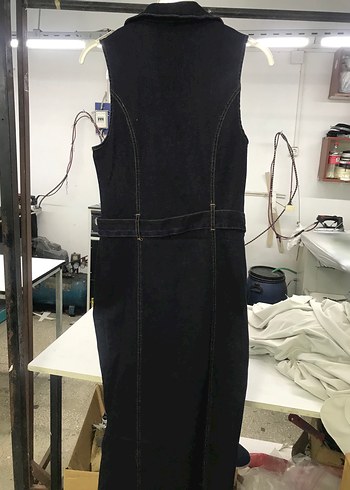 Kadın Lacivert Denim Kemerli Uzun Elnise - Ana görsel