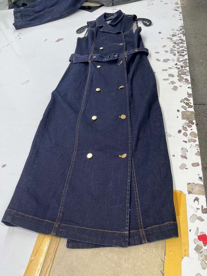 Kadın Lacivert Denim Kemerli Uzun Elnise - Görsel 3