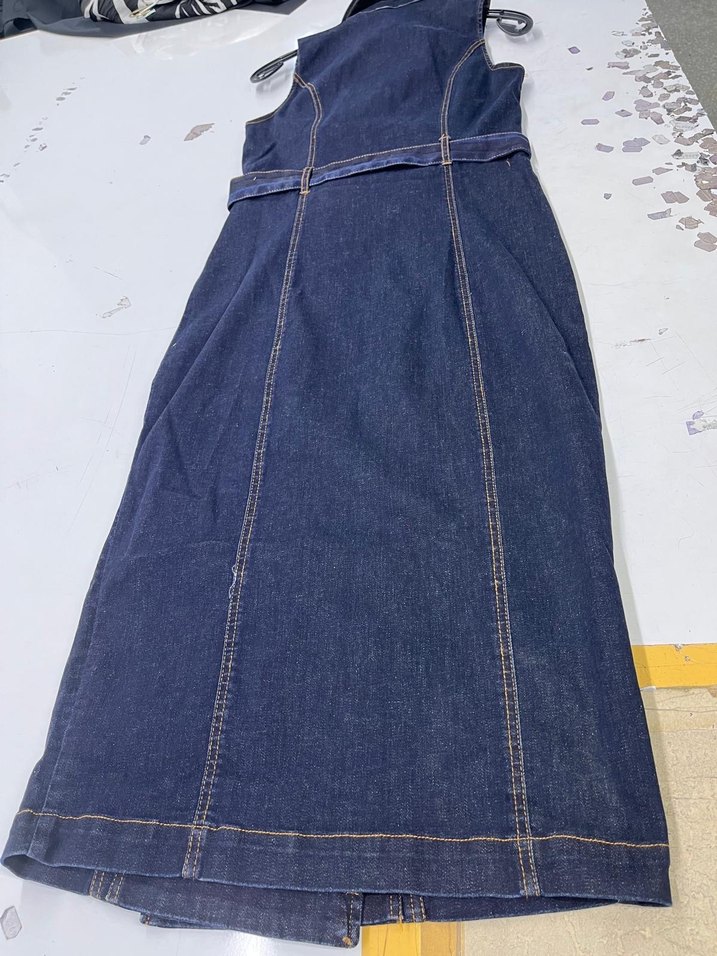 Kadın Lacivert Denim Kemerli Uzun Elnise - Görsel 4