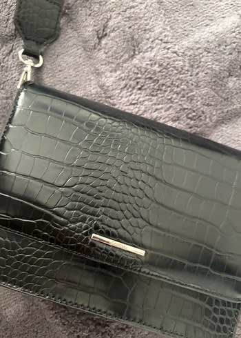 Bershka BERSKA Krokodil Desenli Siyah Deri Kadın Çanta