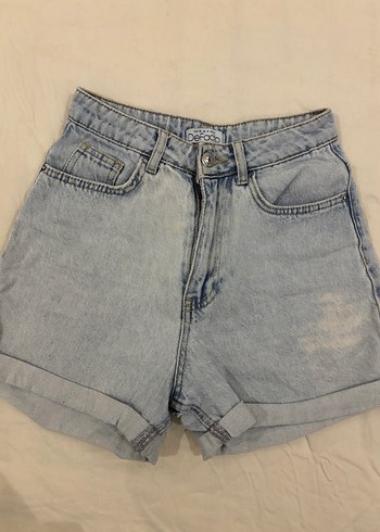 Bej Bağlama Desenli Salaş Mini Kot Şort - Görsel 3