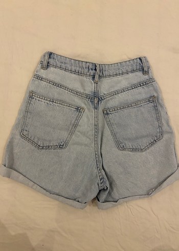 Bej Bağlama Desenli Salaş Mini Kot Şort - Görsel 4