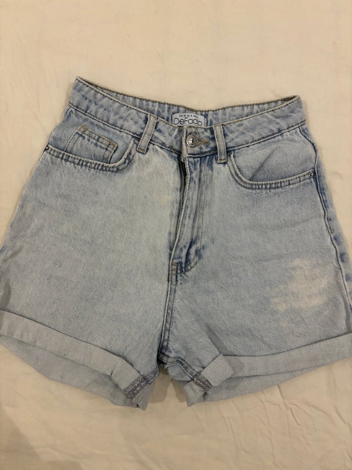 Bej Bağlama Desenli Salaş Mini Kot Şort - Görsel 3